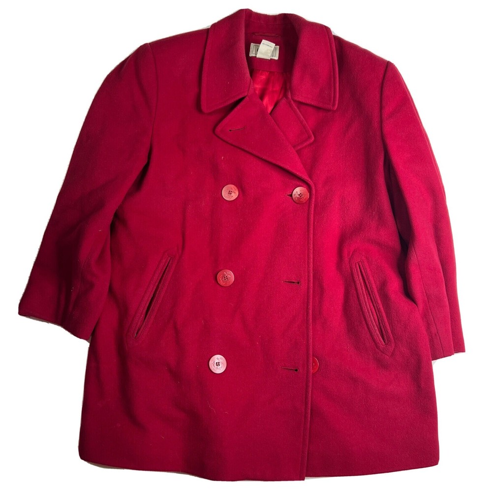 LL Bean Wool Cashmere peacoat size 12P Double Breasted Peacoat Jacket Coat Red